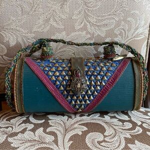 Mary Frances Vintage Mother of Pearl Leather Beaded Shoulder Evening Handbag